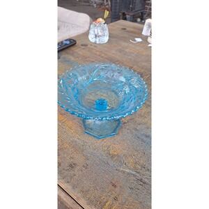 Vintage Fenton Blue Glass Pedestal‎ Bowl 4" Tall